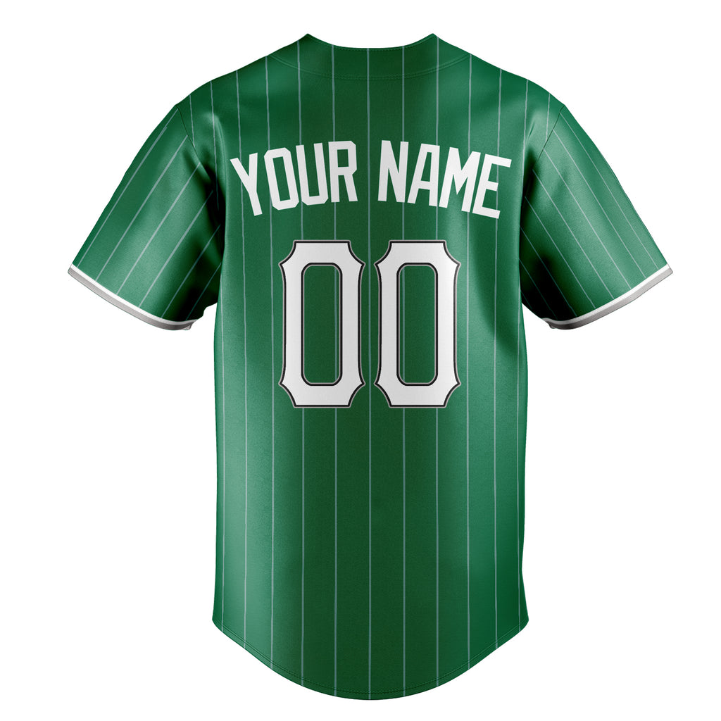 Personalized Kelly Green & White White Pinstripe Fan Baseball Jersey