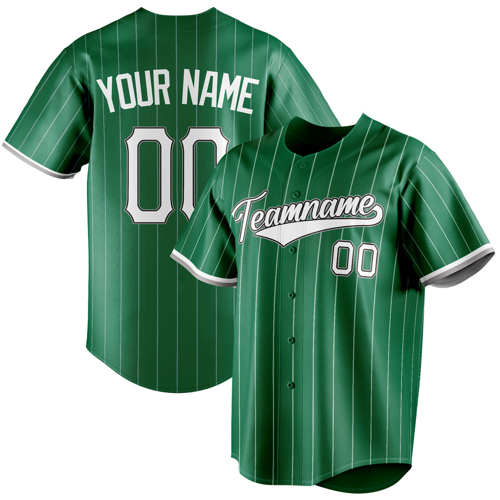 Personalized Kelly Green & White White Pinstripe Fan Baseball Jersey BB01240530WX235