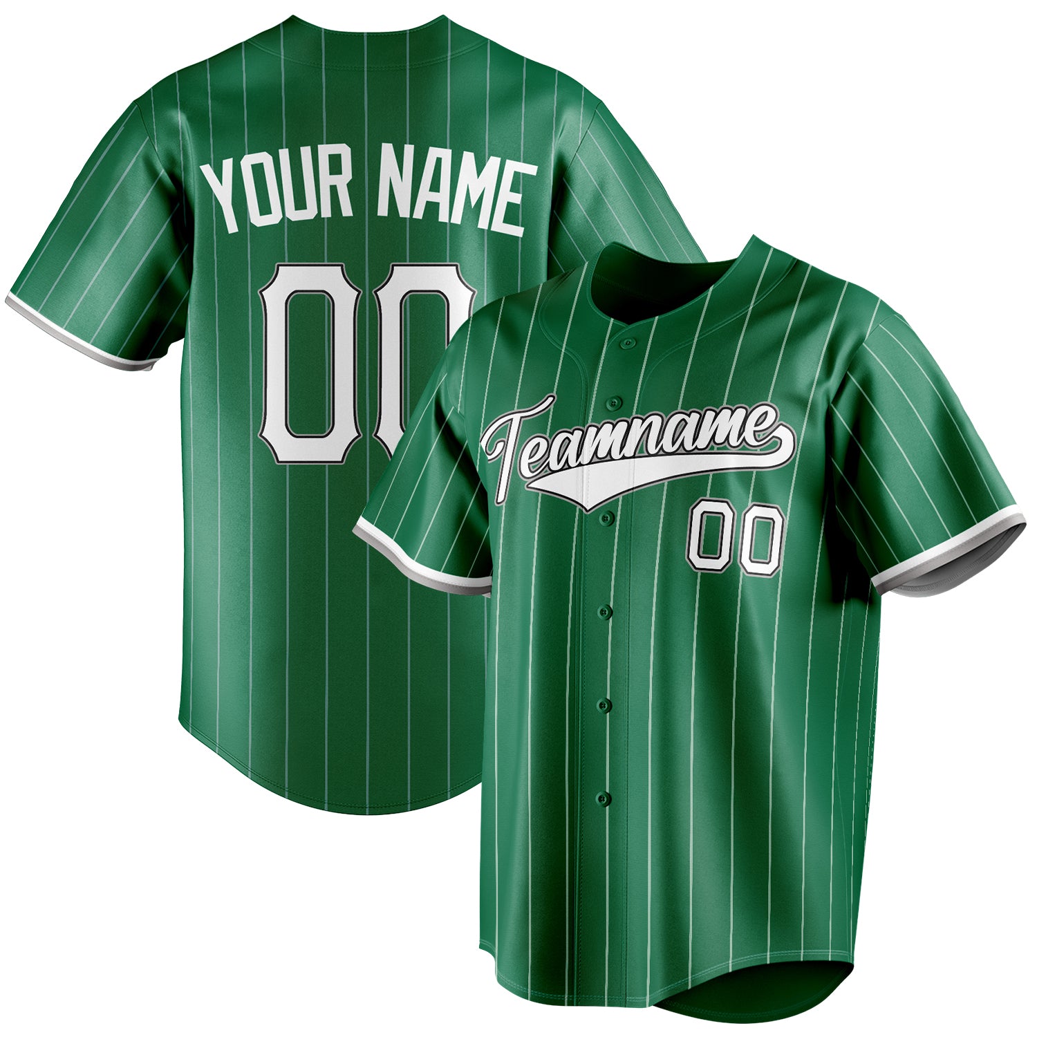 Personalized Kelly Green & White White Pinstripe Fan Baseball Jersey BB01240530WX235
