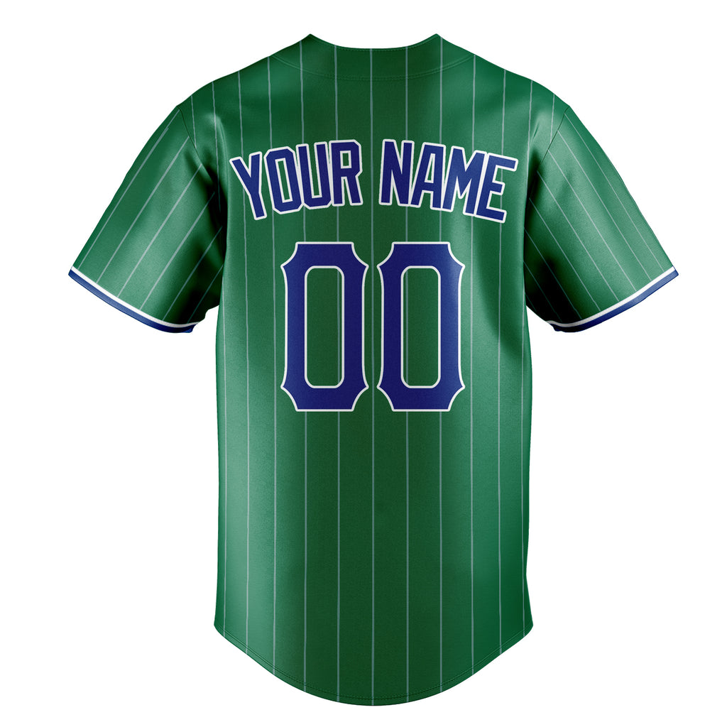 Personalized Kelly Green & Royal White Pinstripe Fan Baseball Jersey
