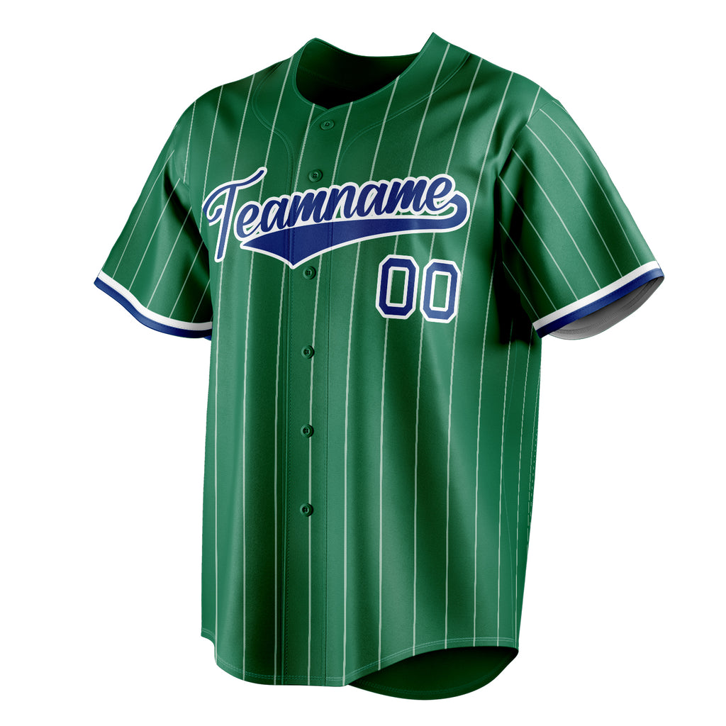 Personalized Kelly Green & Royal White Pinstripe Fan Baseball Jersey