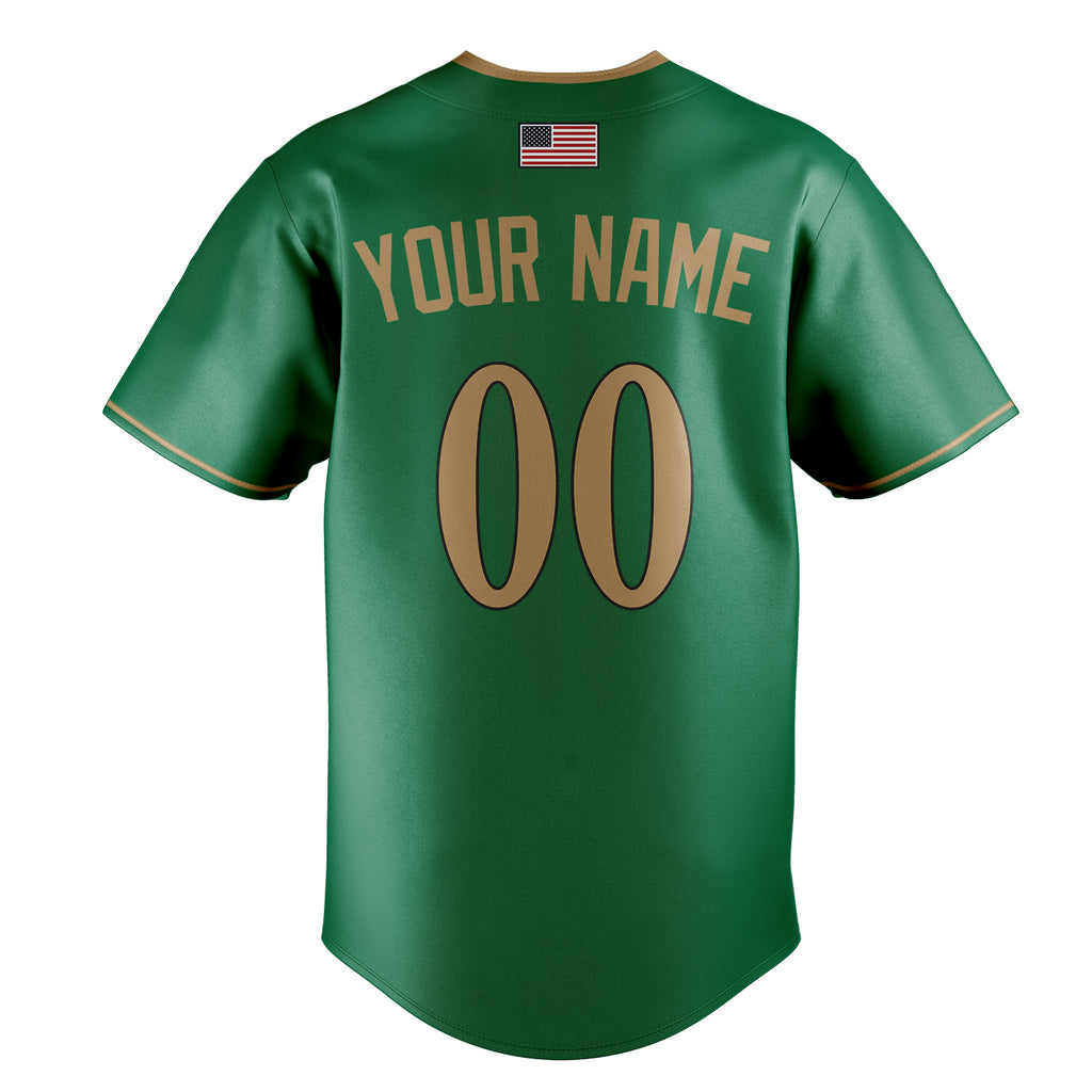 Personalized Kelly Green & Old Gold Color Fan Baseball Jersey
