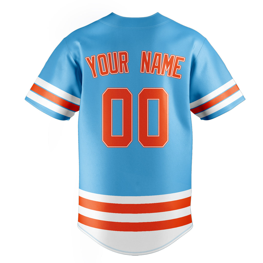 Personalized Sky Blue & Orange Double Stripe Fan Baseball Jersey