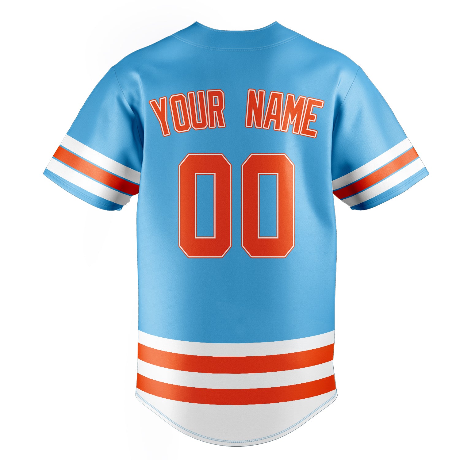 Personalized Sky Blue & Orange Double Stripe Fan Baseball Jersey