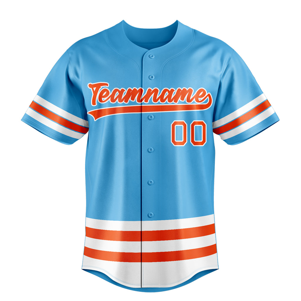 Personalized Sky Blue & Orange Double Stripe Fan Baseball Jersey