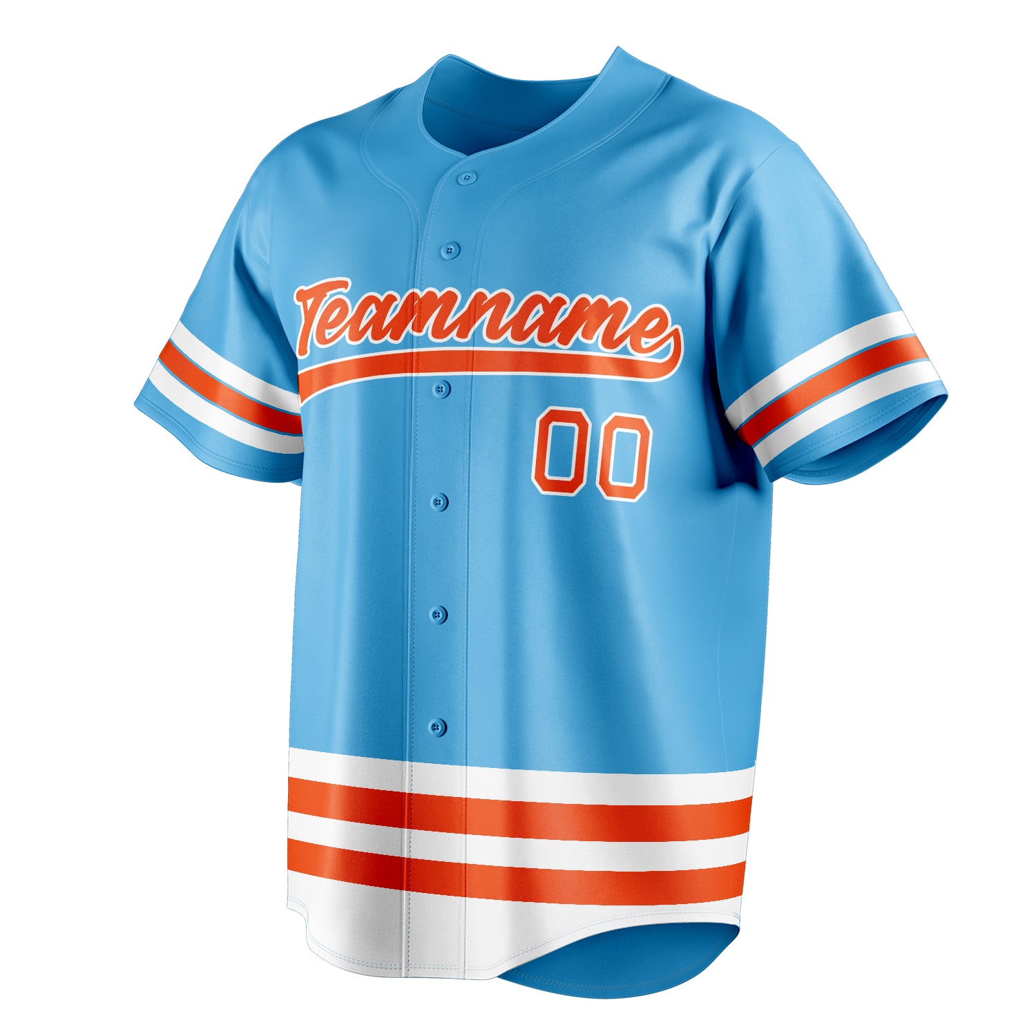 Personalized Sky Blue & Orange Double Stripe Fan Baseball Jersey