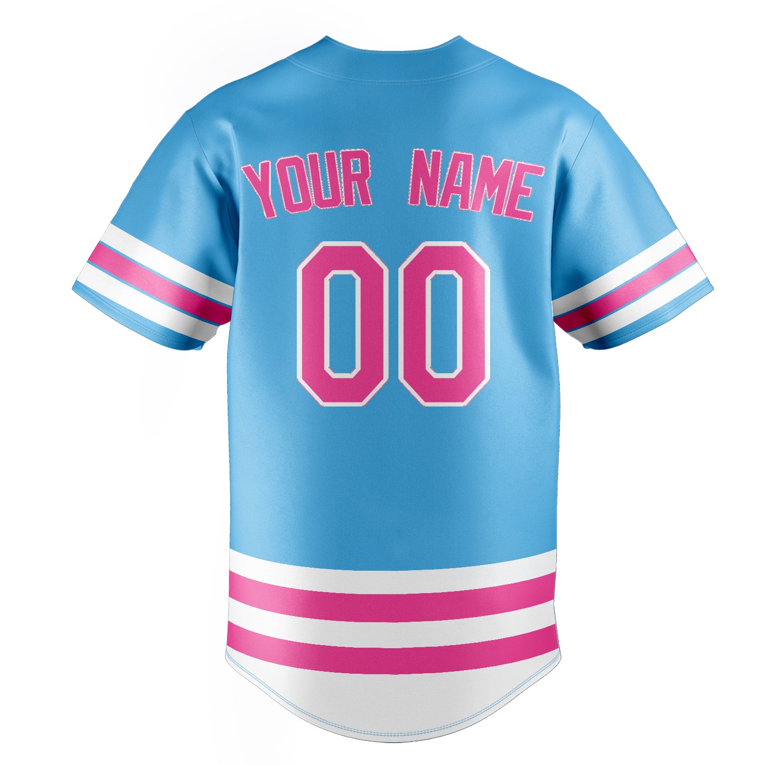 Personalized Sky Blue & Pink Double Stripe Fan Baseball Jersey