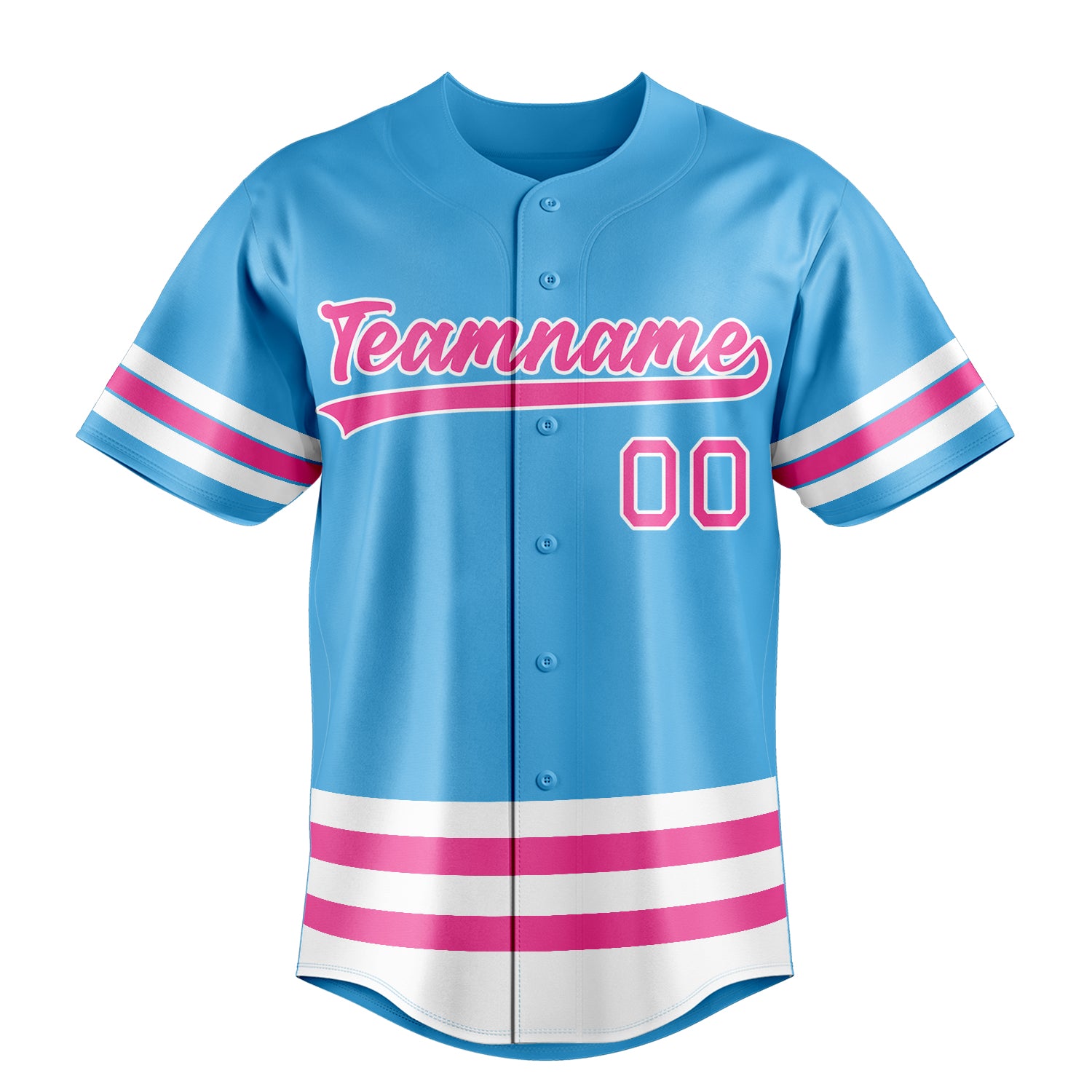 Personalized Sky Blue & Pink Double Stripe Fan Baseball Jersey