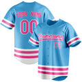 Personalized Sky Blue & Pink Double Stripe Fan Baseball Jersey BB01240530WX304