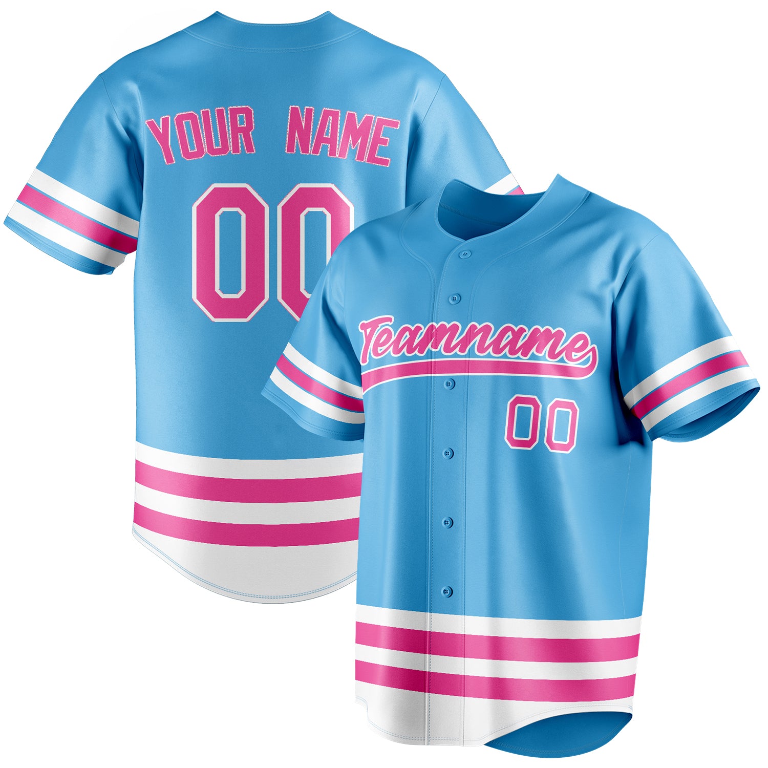 Personalized Sky Blue & Pink Double Stripe Fan Baseball Jersey BB01240530WX304