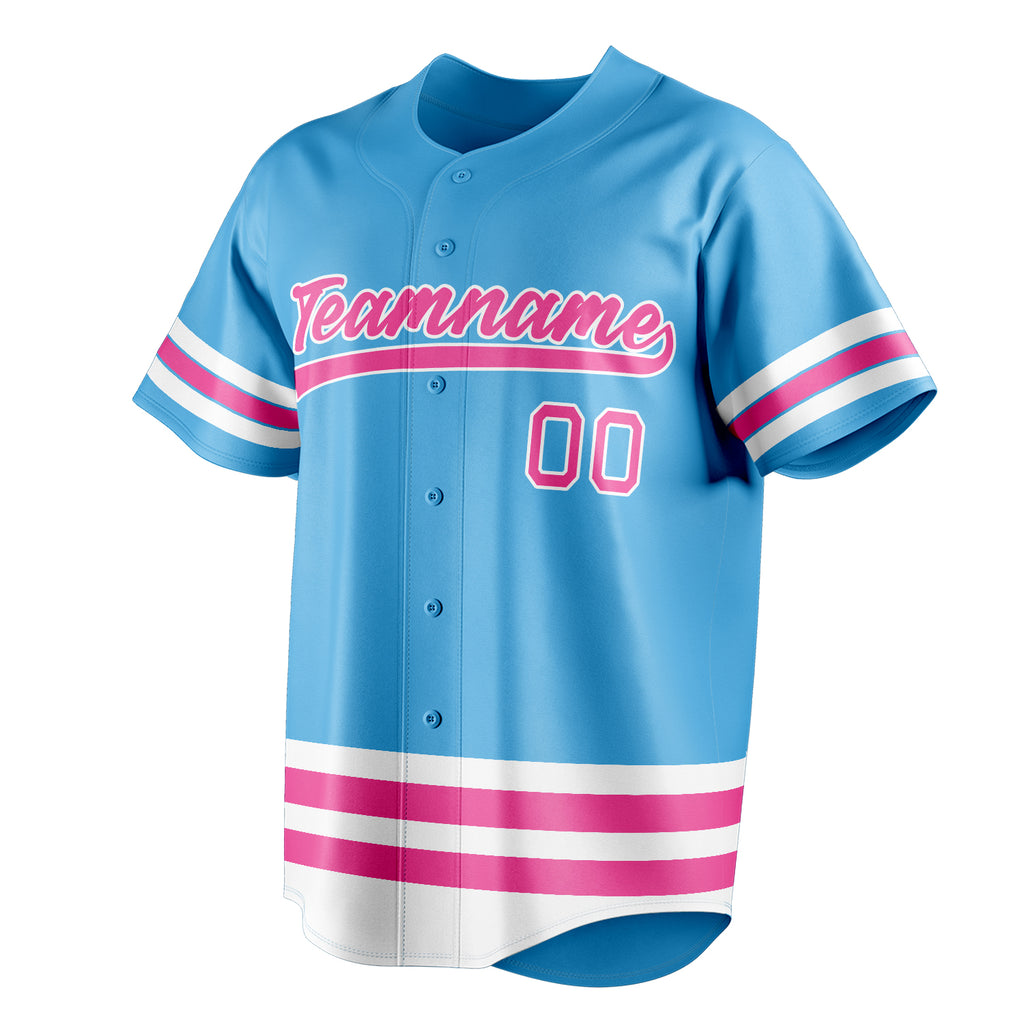 Personalized Sky Blue & Pink Double Stripe Fan Baseball Jersey