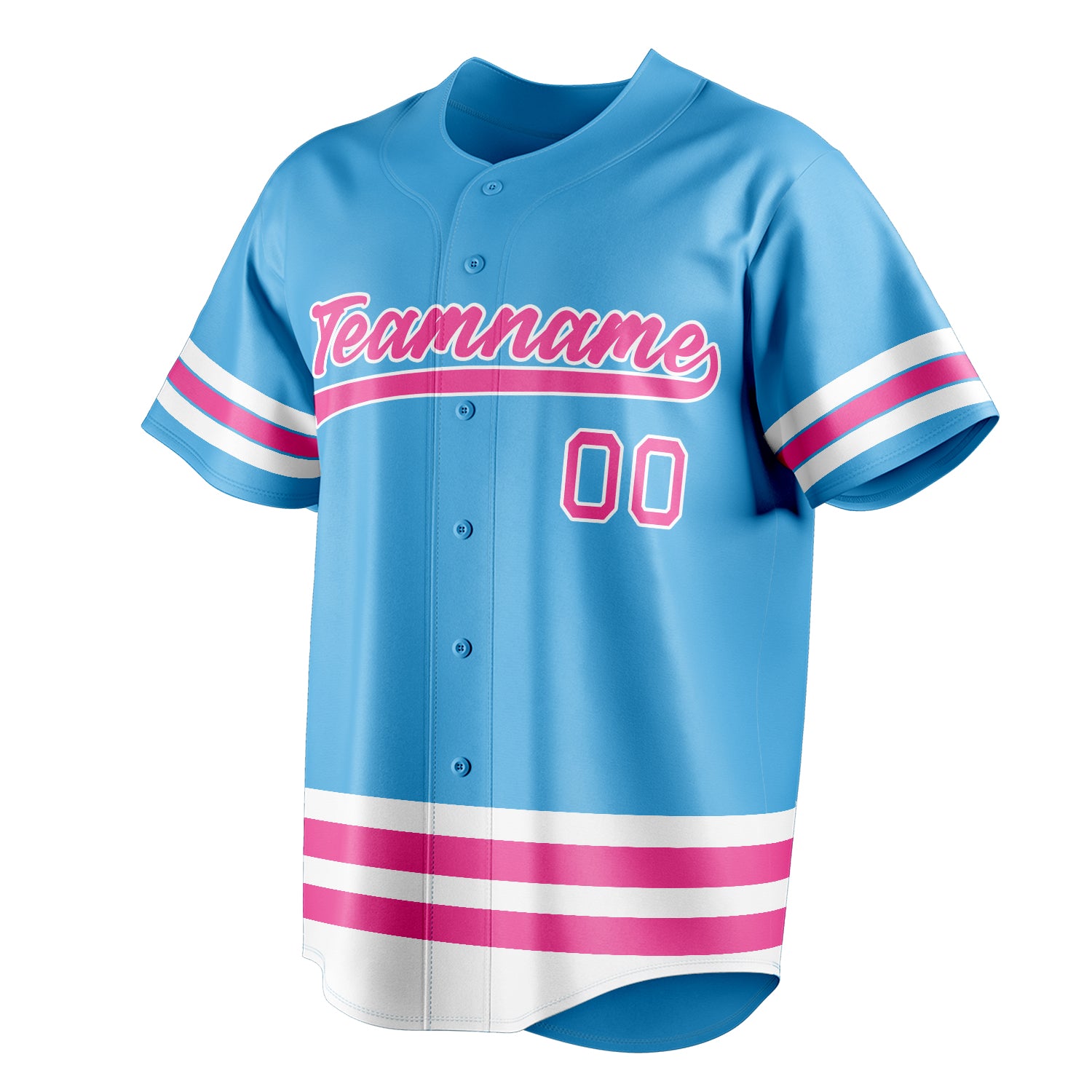 Personalized Sky Blue & Pink Double Stripe Fan Baseball Jersey