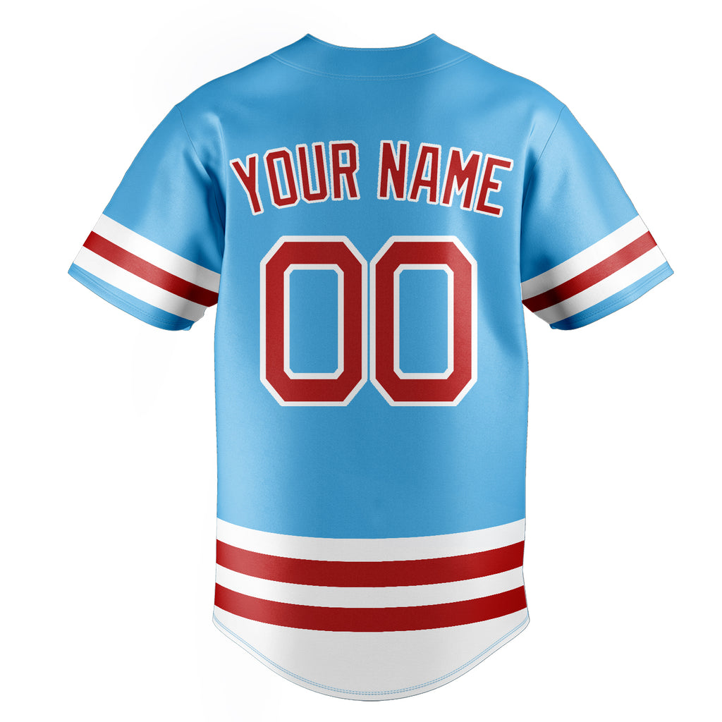 Personalized Sky Blue & Red Double Stripe Fan Baseball Jersey