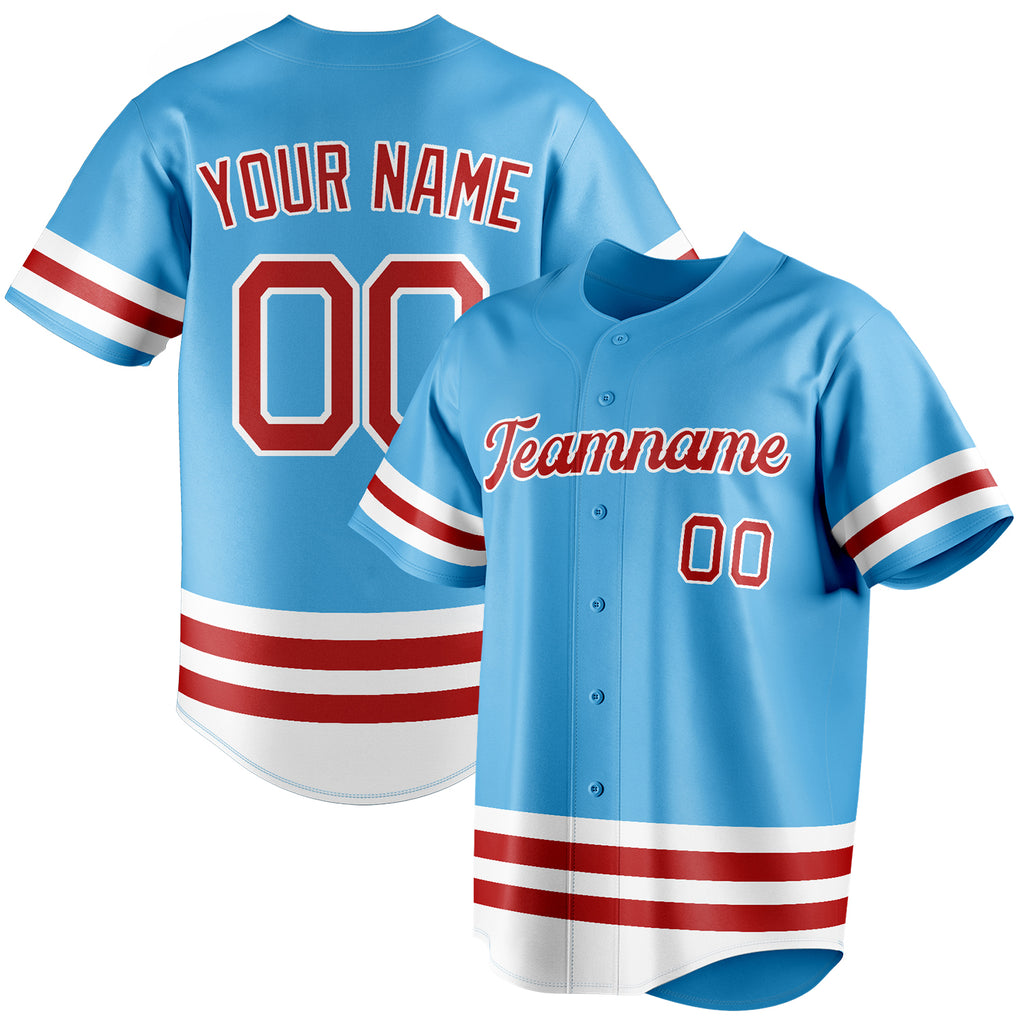 Personalized Sky Blue & Red Double Stripe Fan Baseball Jersey BB01240530WX306