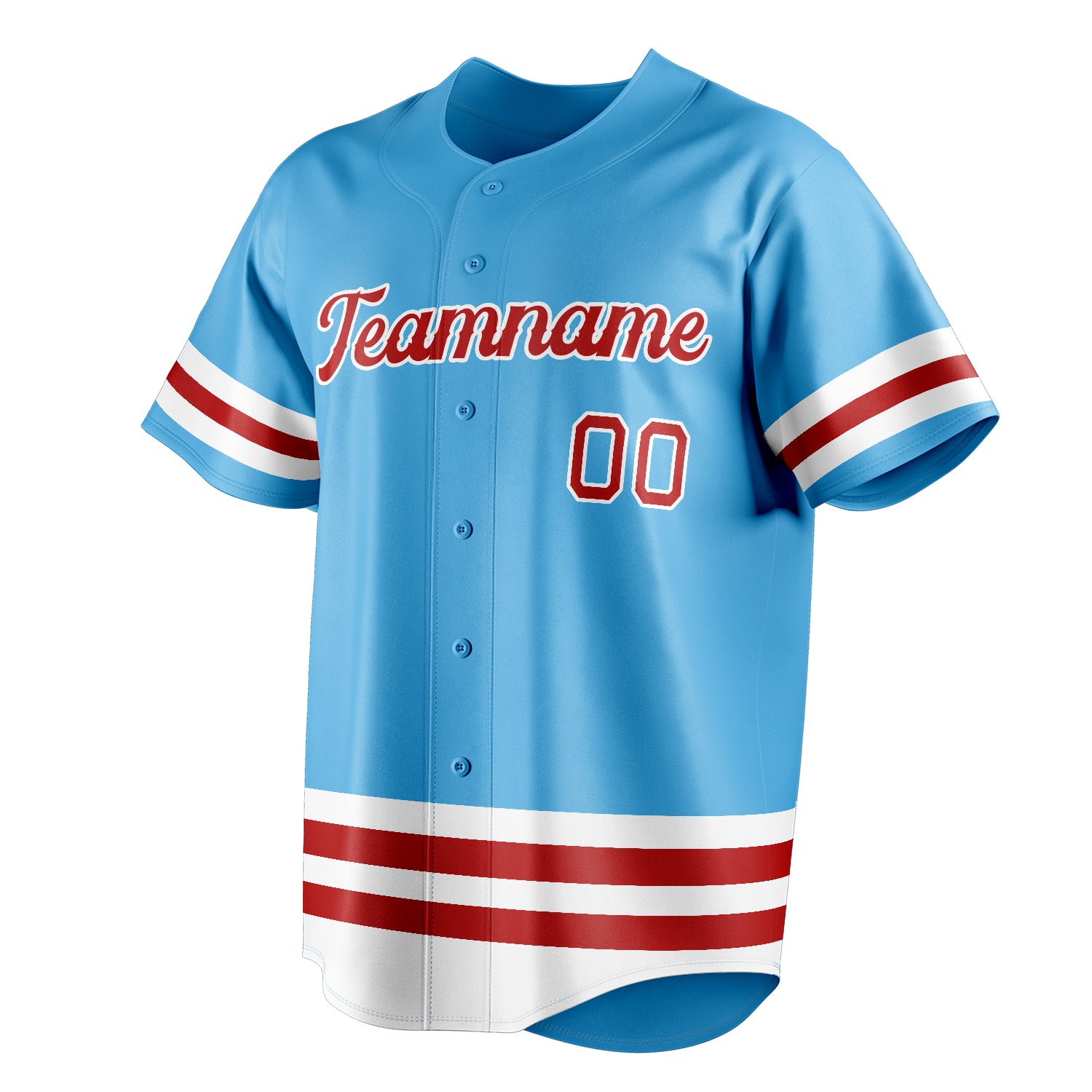 Personalized Sky Blue & Red Double Stripe Fan Baseball Jersey