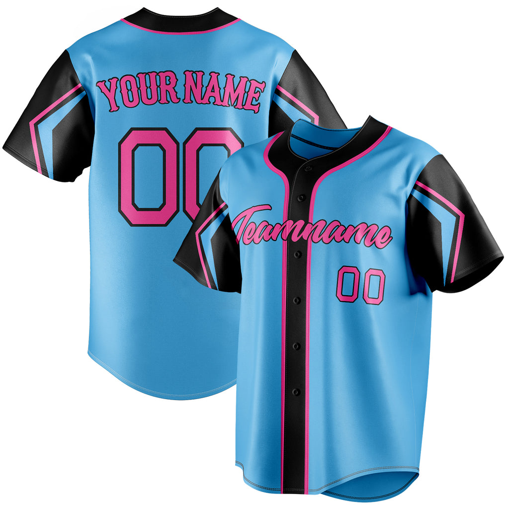 Personalized Sky Blue & Black 3 Colors Arm Shapes Fan Baseball Jersey BB01240530WX307