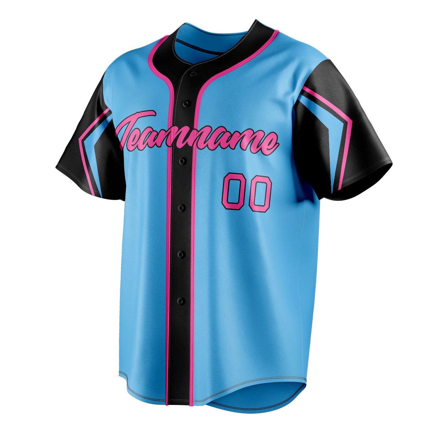 Personalized Sky Blue & Black 3 Colors Arm Shapes Fan Baseball Jersey