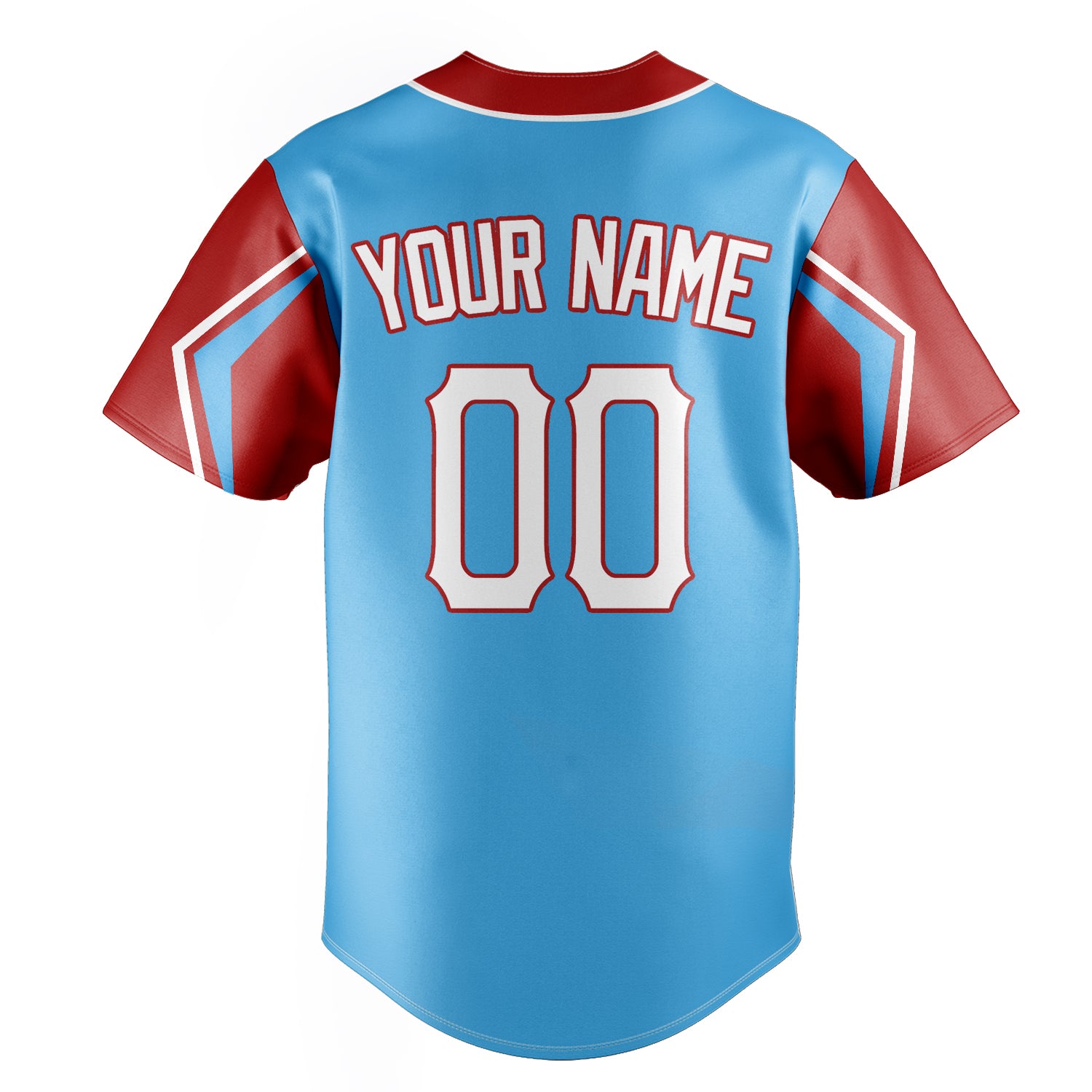 Personalized Sky Blue & Red 3 Colors Arm Shapes Fan Baseball Jersey