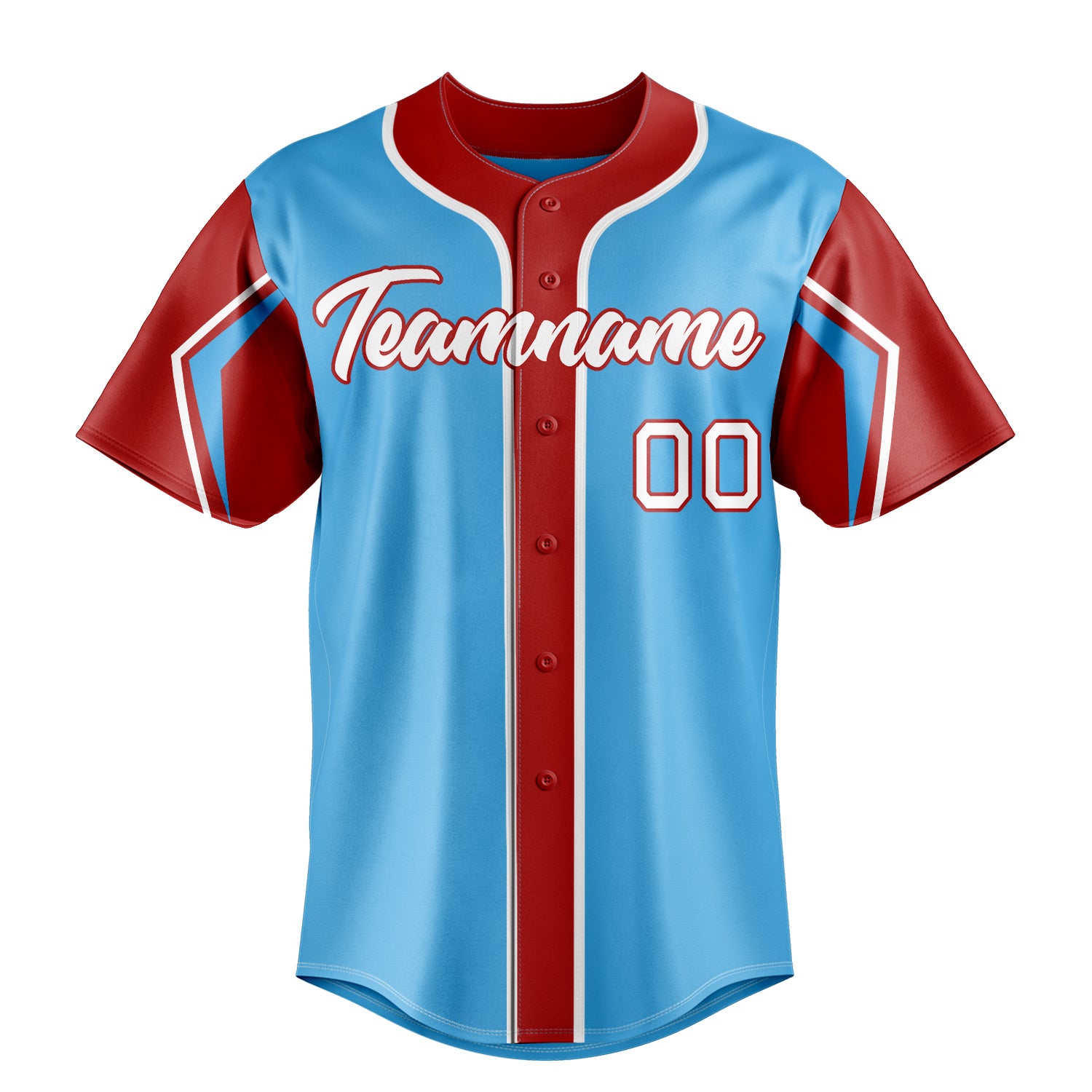 Personalized Sky Blue & Red 3 Colors Arm Shapes Fan Baseball Jersey