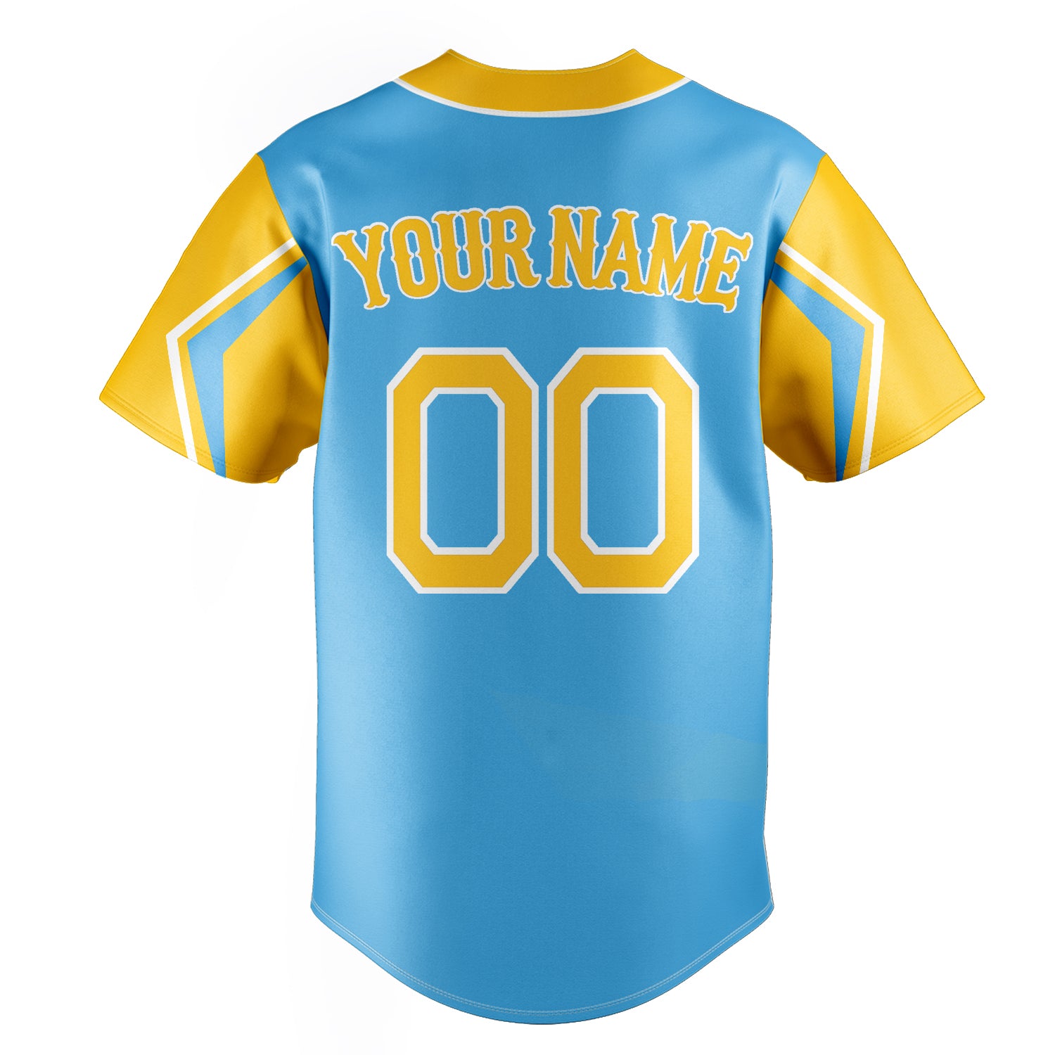 Personalized Sky Blue & Yellow 3 Colors Arm Shapes Fan Baseball Jersey