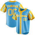 Personalized Sky Blue & Yellow 3 Colors Arm Shapes Fan Baseball Jersey BB01240530WX309