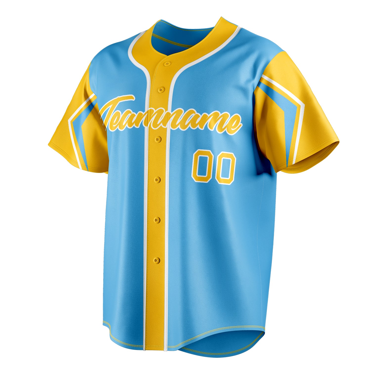 Personalized Sky Blue & Yellow 3 Colors Arm Shapes Fan Baseball Jersey