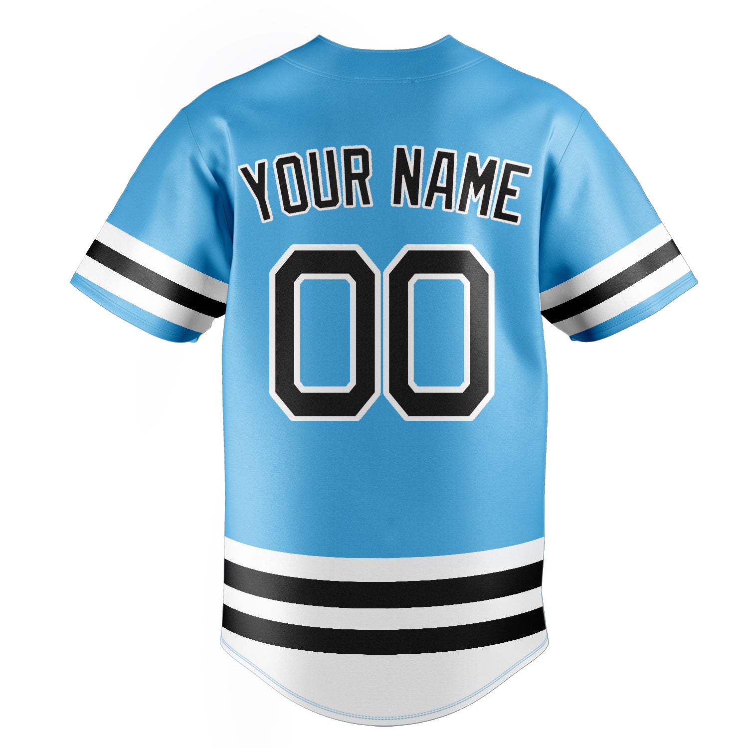 Personalized Sky Blue & Black Double Stripe Fan Baseball Jersey