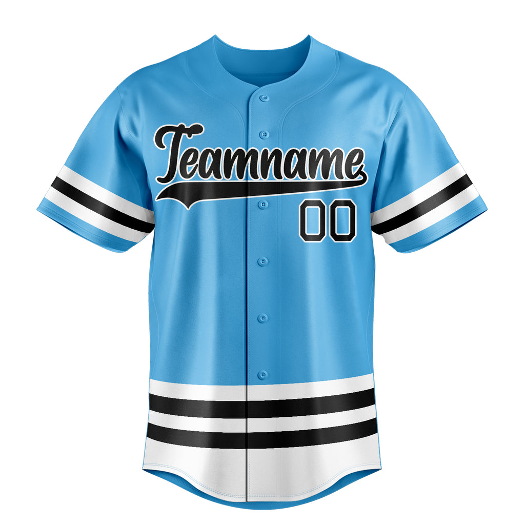 Personalized Sky Blue & Black Double Stripe Fan Baseball Jersey