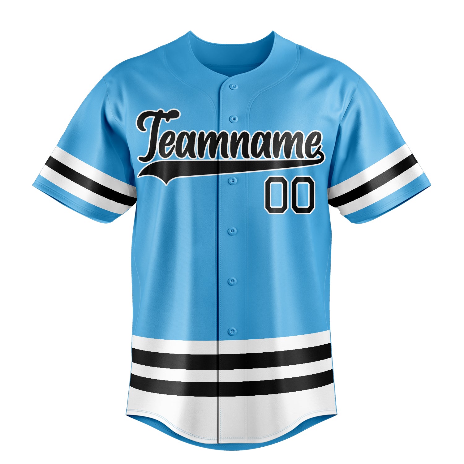 Personalized Sky Blue & Black Double Stripe Fan Baseball Jersey