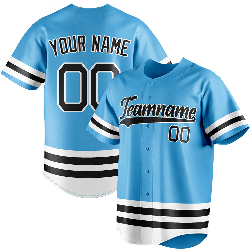 Personalized Sky Blue & Black Double Stripe Fan Baseball Jersey BB01240530WX310