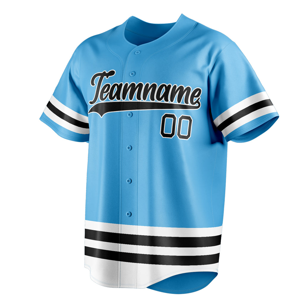 Personalized Sky Blue & Black Double Stripe Fan Baseball Jersey