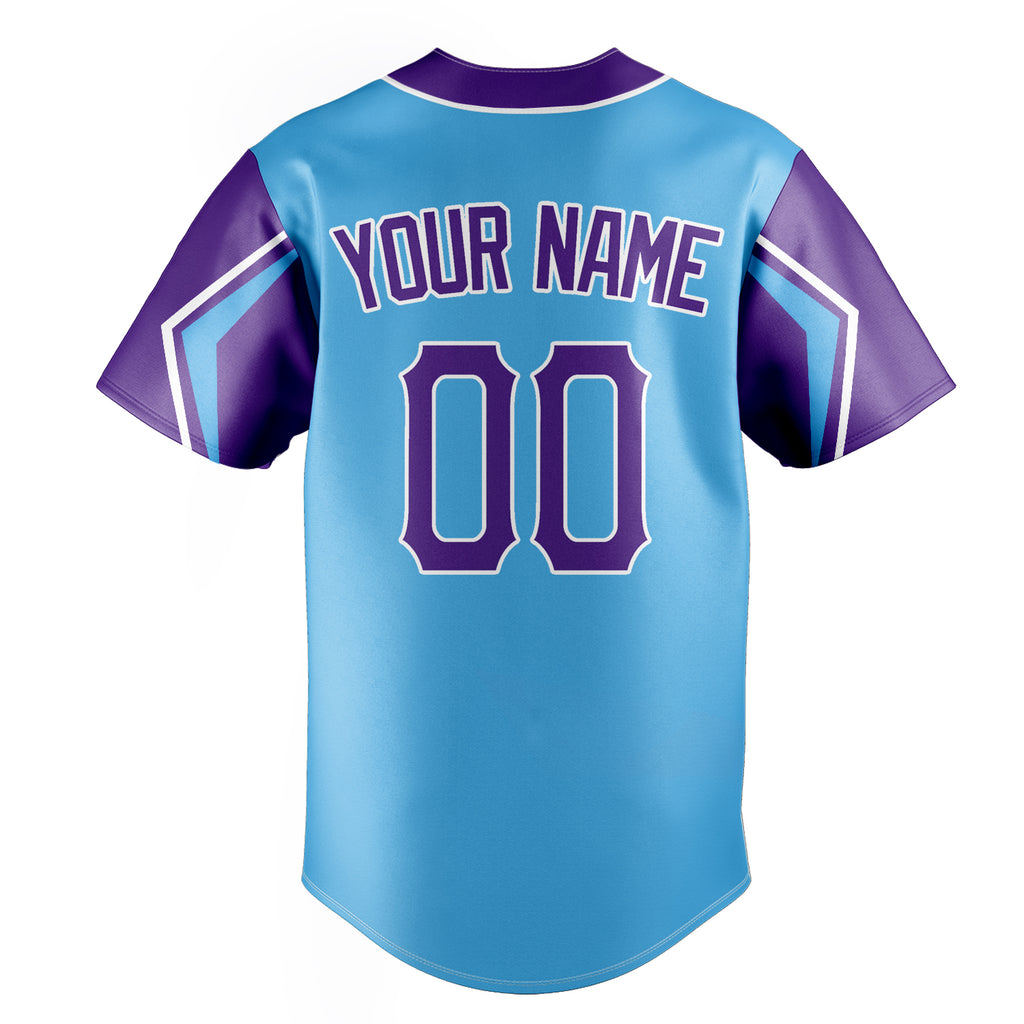 Personalized Sky Blue & Purple 3 Colors Arm Shapes Fan Baseball Jersey