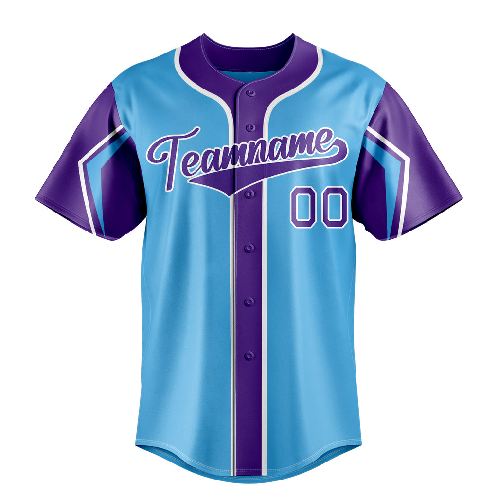 Personalized Sky Blue & Purple 3 Colors Arm Shapes Fan Baseball Jersey