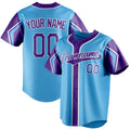 Personalized Sky Blue & Purple 3 Colors Arm Shapes Fan Baseball Jersey BB01240530WX312