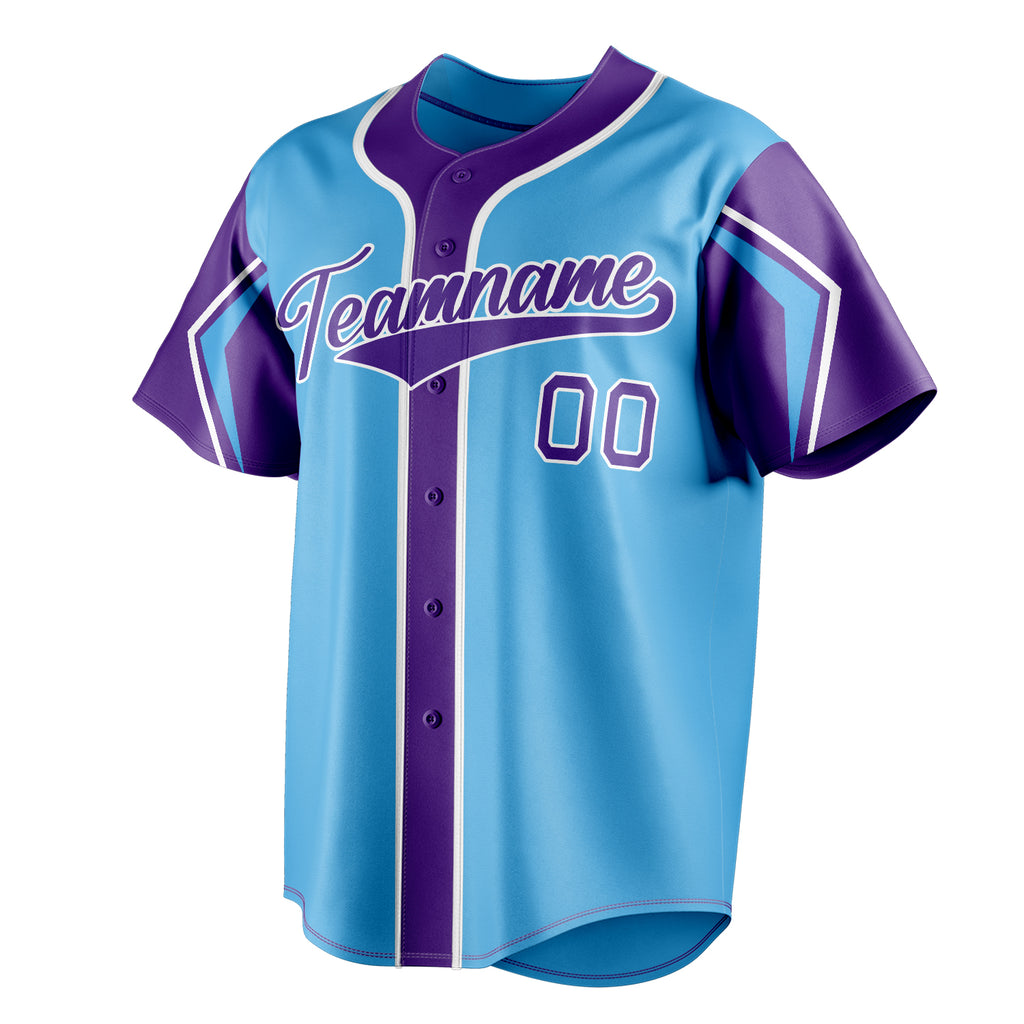 Personalized Sky Blue & Purple 3 Colors Arm Shapes Fan Baseball Jersey