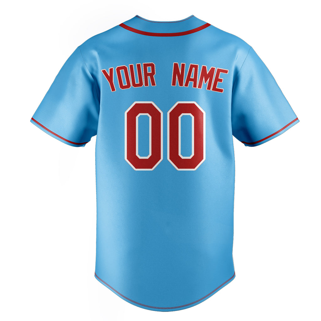 Personalized Sky Blue & Red Color Fan Baseball Jersey