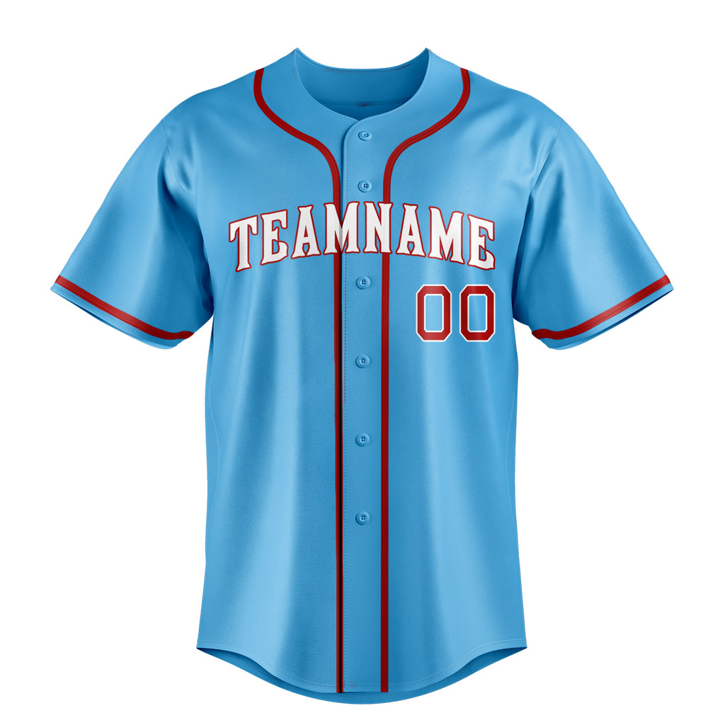 Personalized Sky Blue & Red Color Fan Baseball Jersey