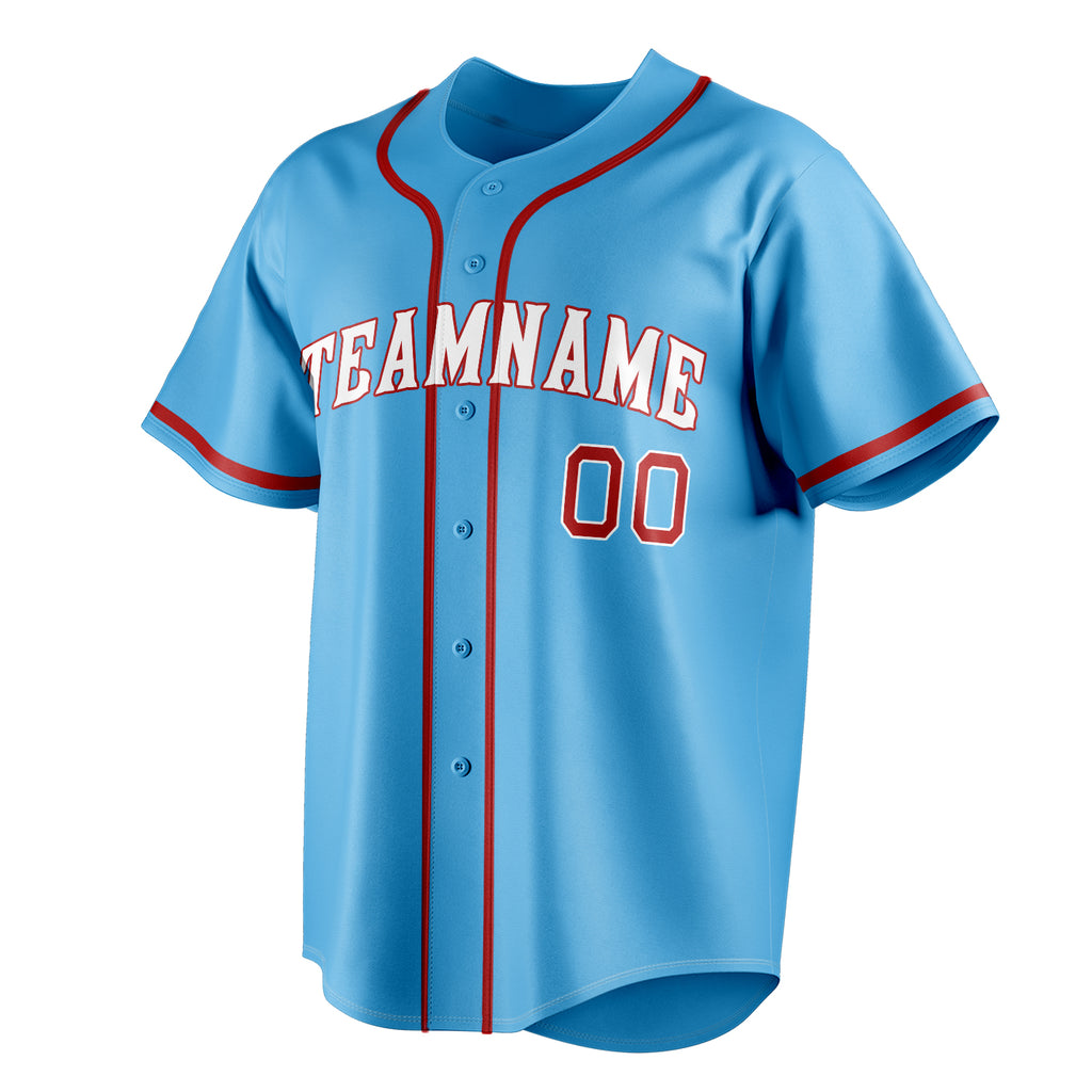 Personalized Sky Blue & Red Color Fan Baseball Jersey