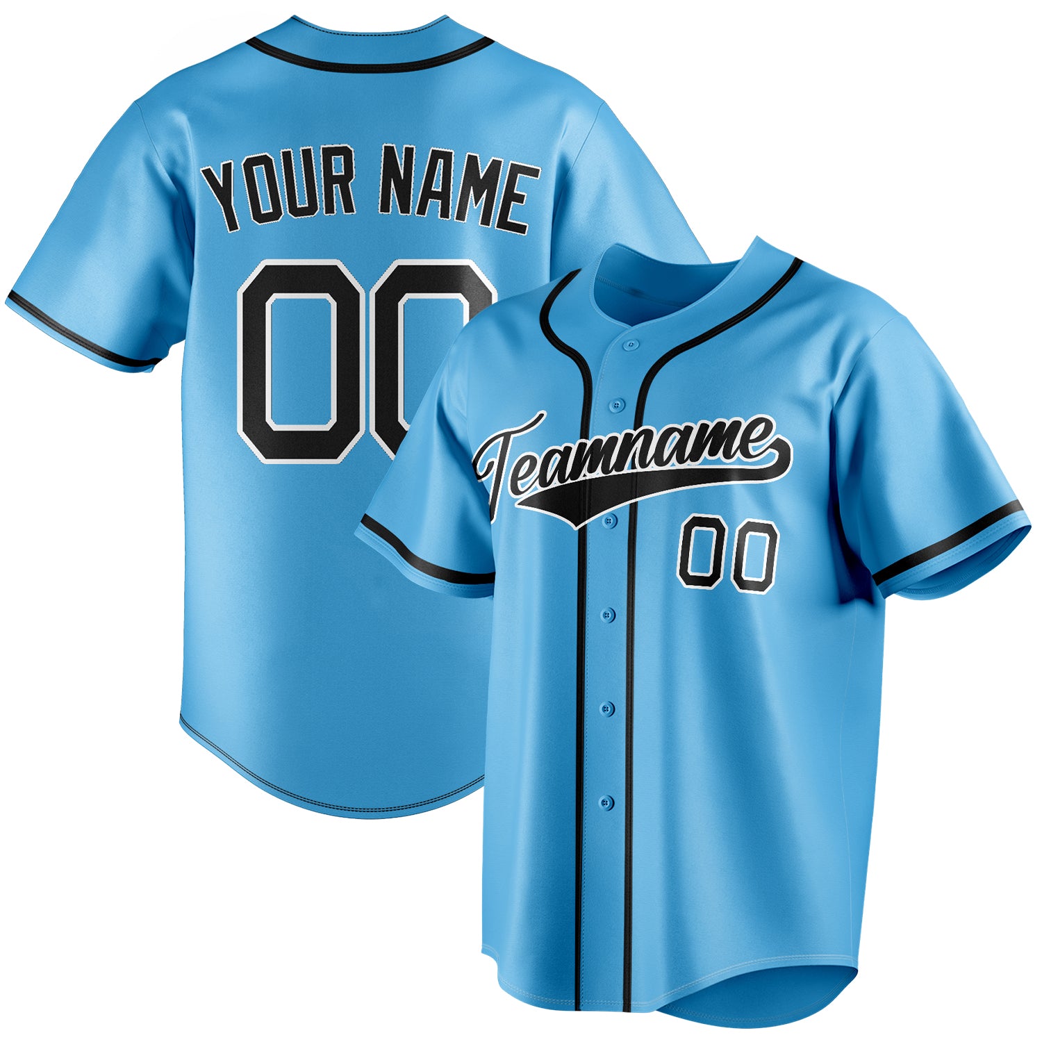 Personalized Sky Blue & Black Color Fan Baseball Jersey BB01240530WX317