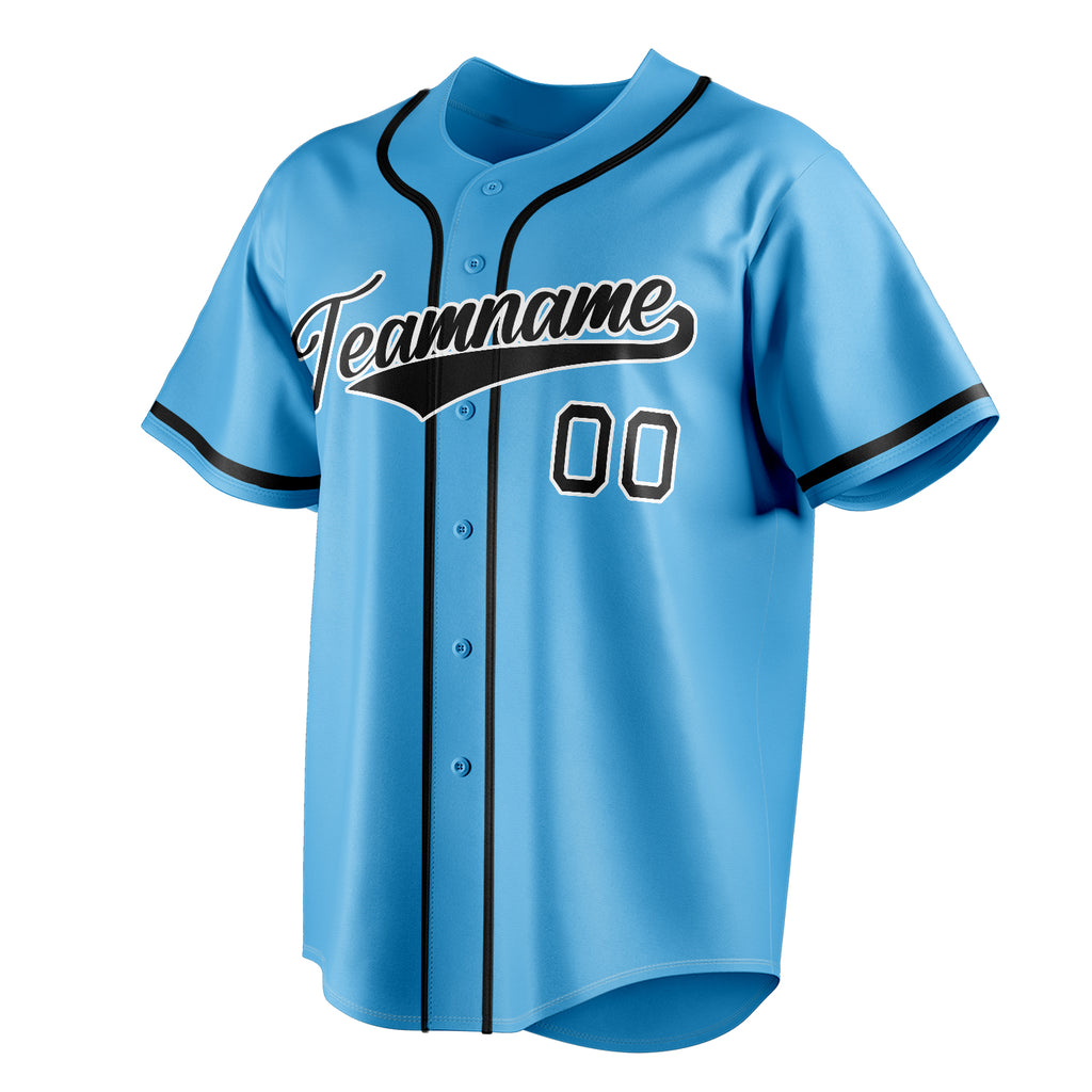 Personalized Sky Blue & Black Color Fan Baseball Jersey
