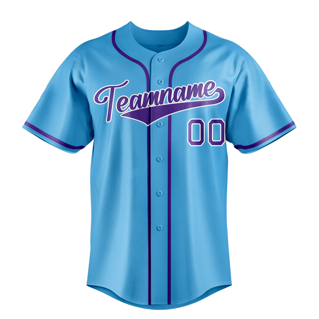 Personalized Sky Blue & Purple Color Fan Baseball Jersey