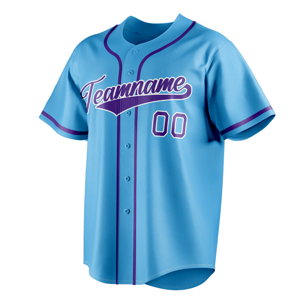 Personalized Sky Blue & Purple Color Fan Baseball Jersey