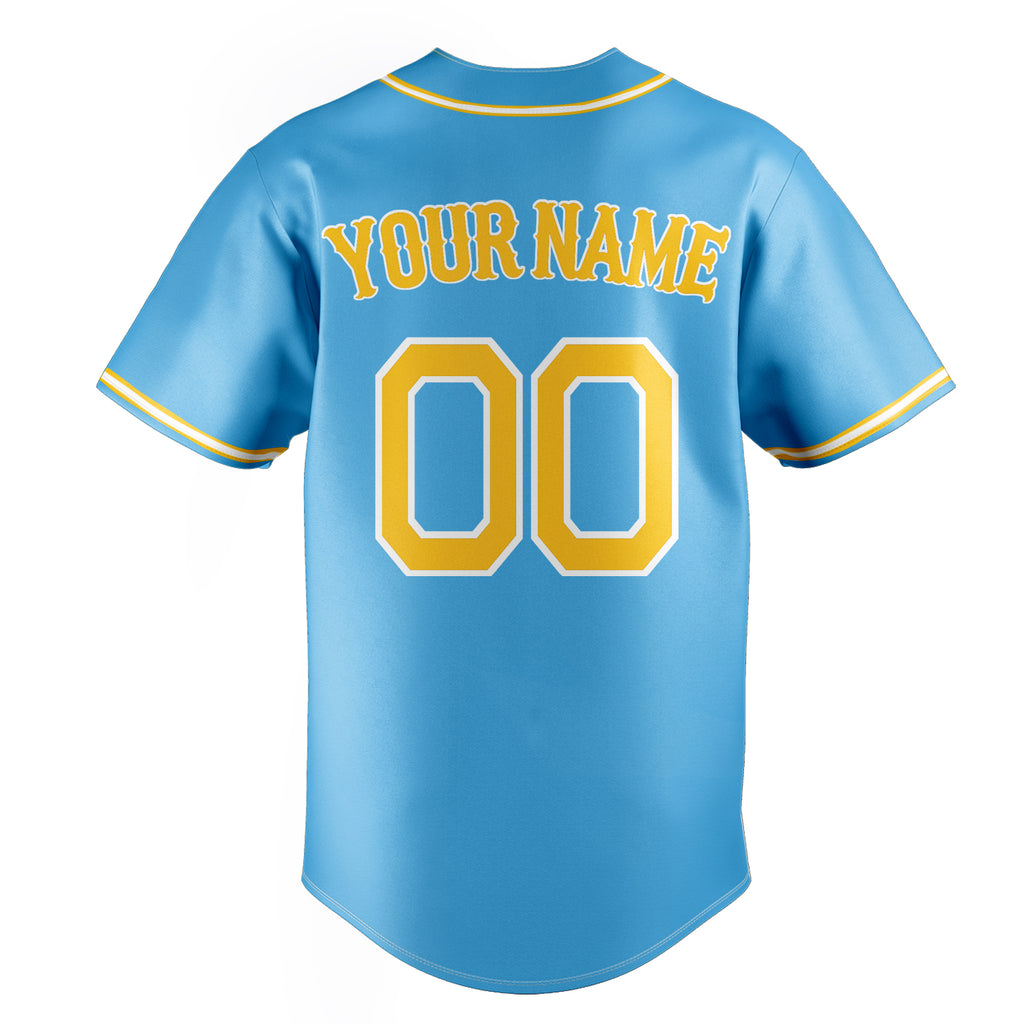 Personalized Sky Blue & Yellow Color Fan Baseball Jersey