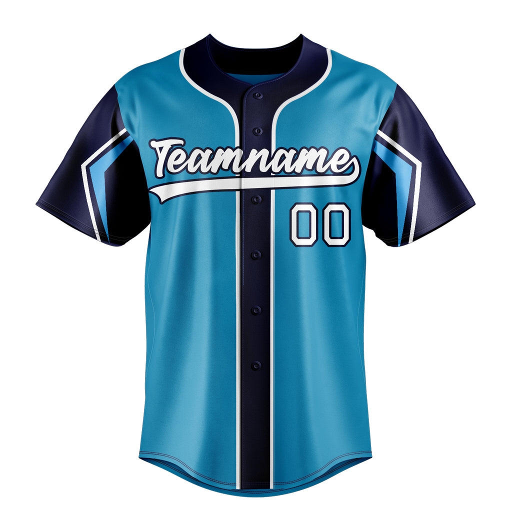 Personalized Panther Blue & Navy 3 Colors Arm Shapes Fan Baseball Jersey