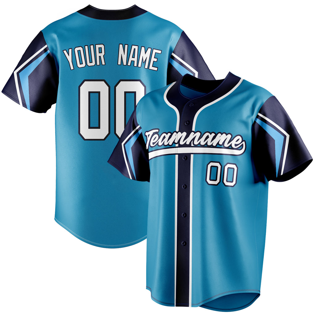 Personalized Panther Blue & Navy 3 Colors Arm Shapes Fan Baseball Jersey BB01240530WX368