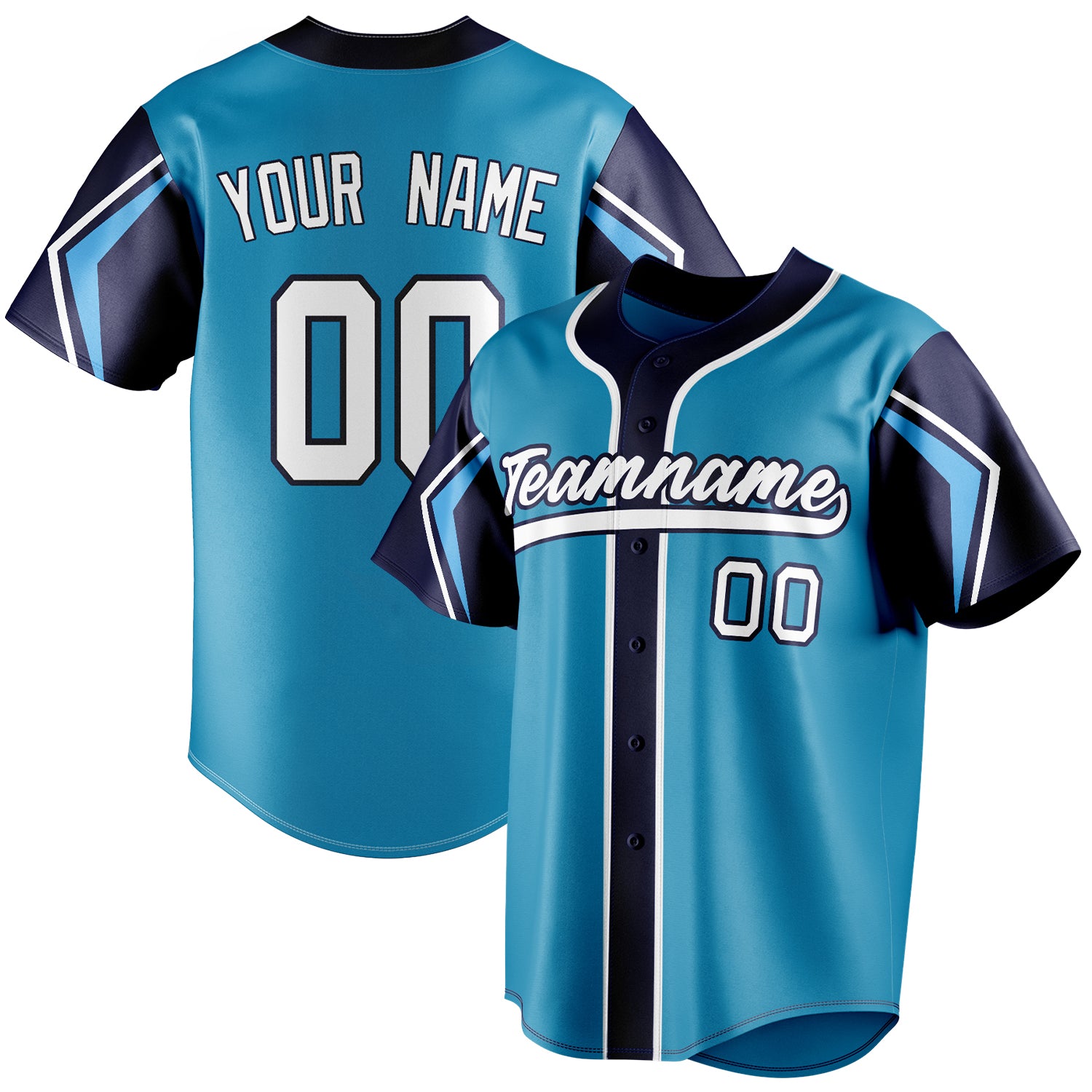 Personalized Panther Blue & Navy 3 Colors Arm Shapes Fan Baseball Jersey BB01240530WX368
