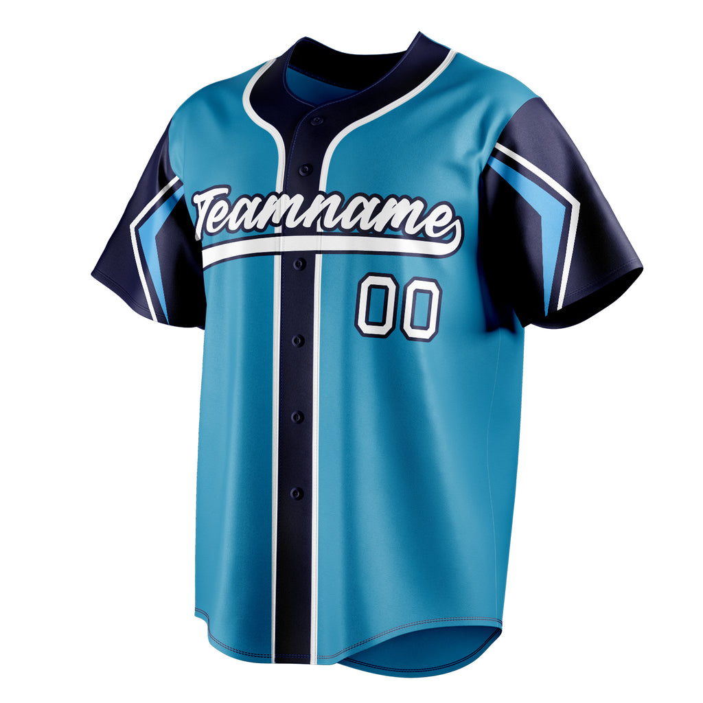 Personalized Panther Blue & Navy 3 Colors Arm Shapes Fan Baseball Jersey