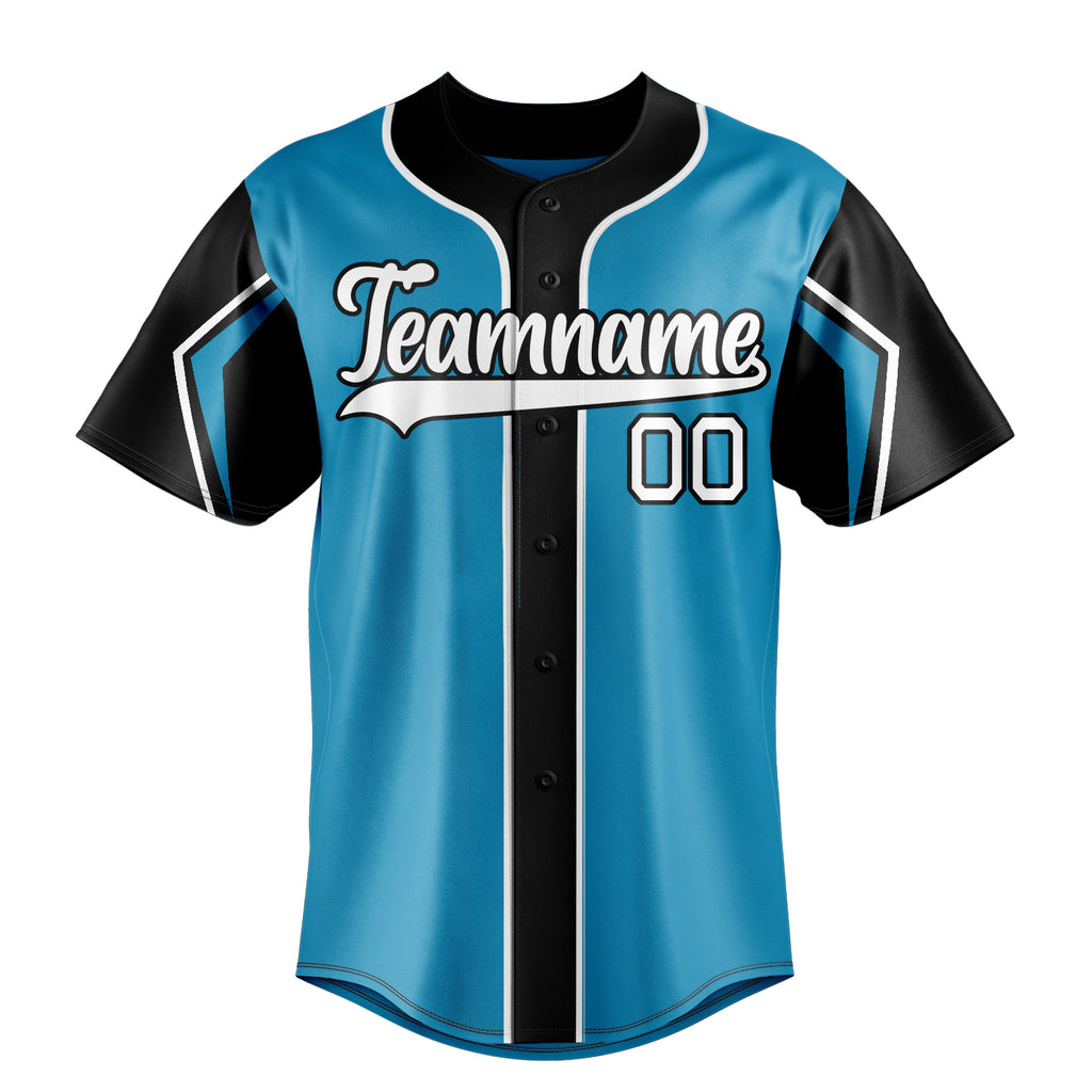 Personalized Panther Blue & Black 3 Colors Arm Shapes Fan Baseball Jersey