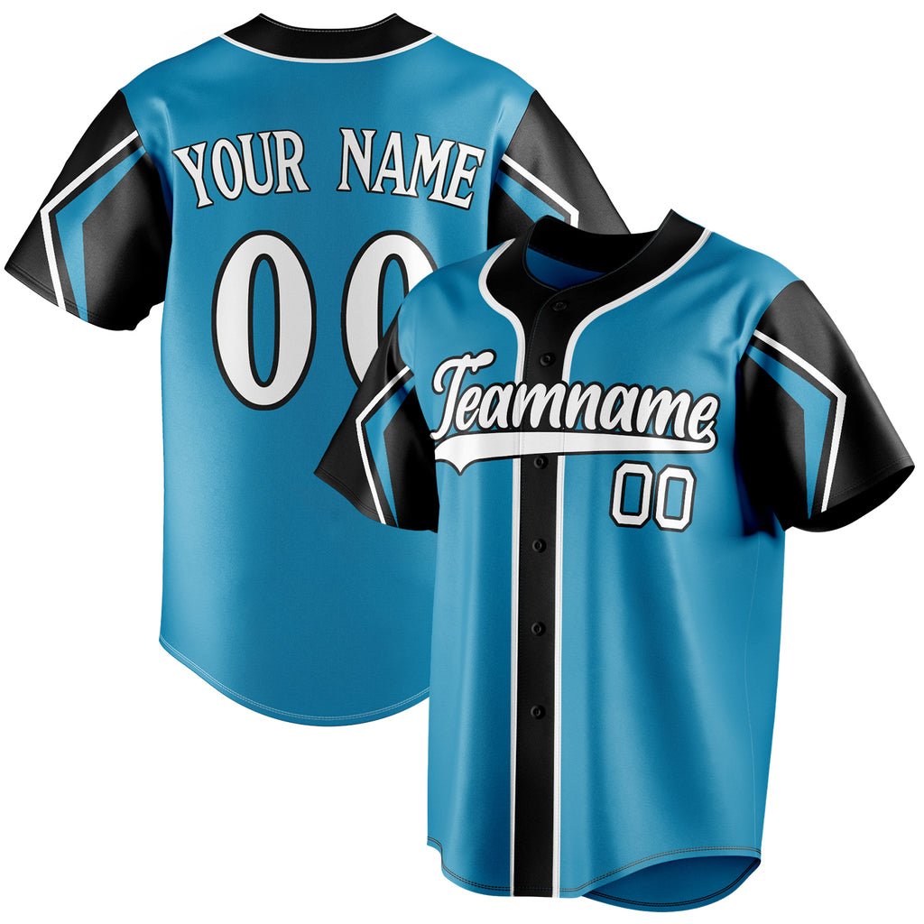 Personalized Panther Blue & Black 3 Colors Arm Shapes Fan Baseball Jersey BB01240530WX369