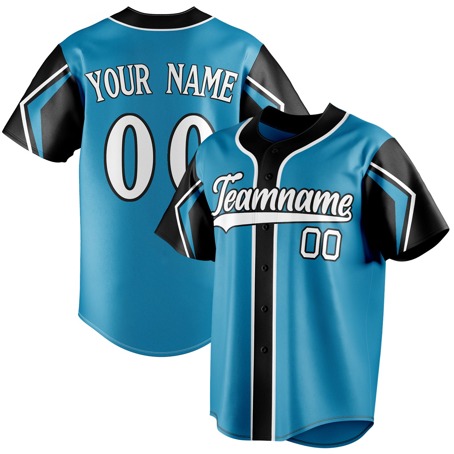 Personalized Panther Blue & Black 3 Colors Arm Shapes Fan Baseball Jersey BB01240530WX369